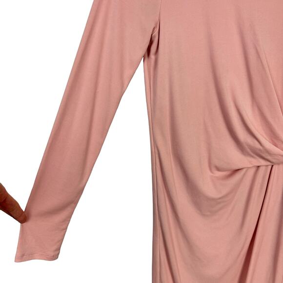 BCBGMaxazria Blush Pink Front Tuck Pleat Soft Rib Long Sleeve Knee Length Dress - Picture 5 of 9